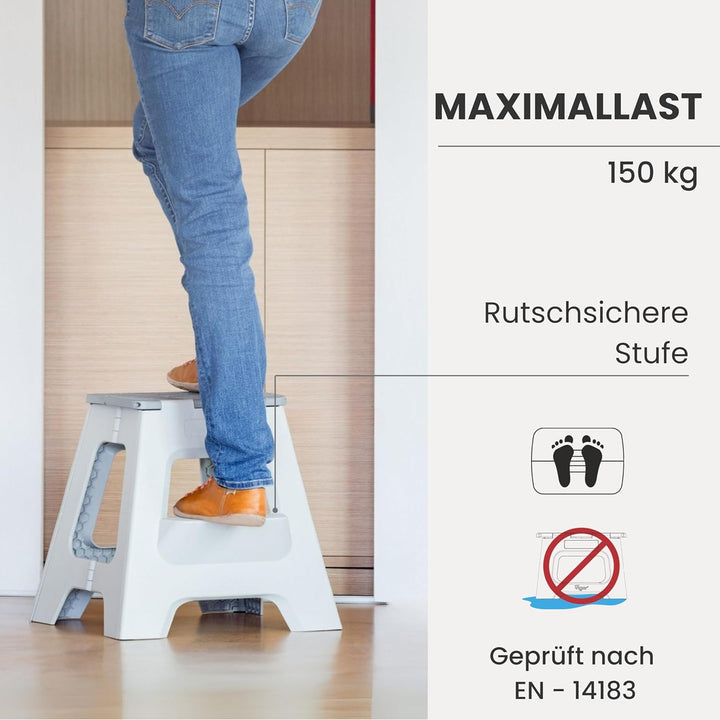 Vigar Compact zweistufiger Tritthocker klappbar 40 cm mit Griffen, Grau, 43x39x40 Grau 40 cm | doppi