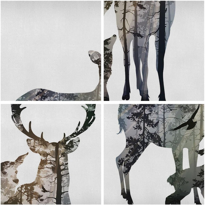 Bilder auf Leinwand 100x70cm Leinwandbild Deer Familie Wildheit Illustration Gross Wanddeko Bild Sch