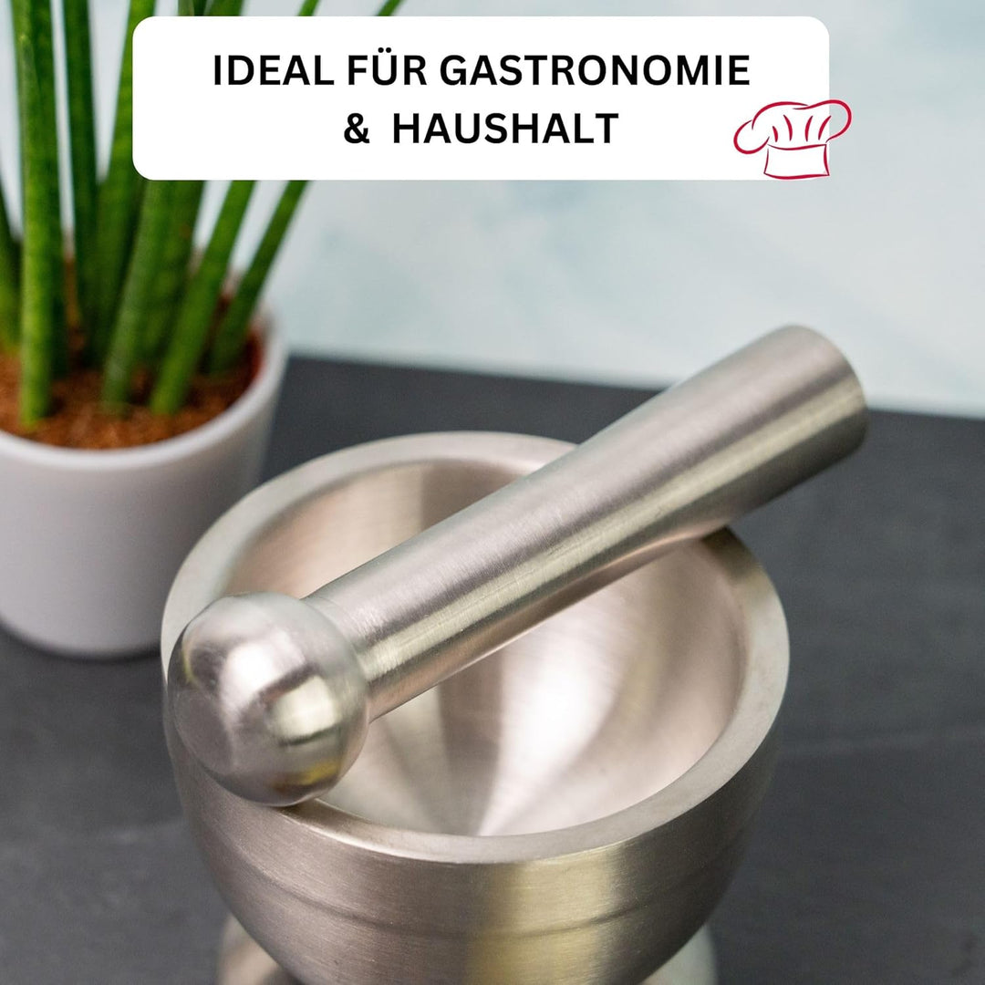 Westmark Mörser mit Deckel, Durchmesser: 10 cm, Gewicht: 0,8 kg, Mit Stössel, Rostfreier Edelstahl/K