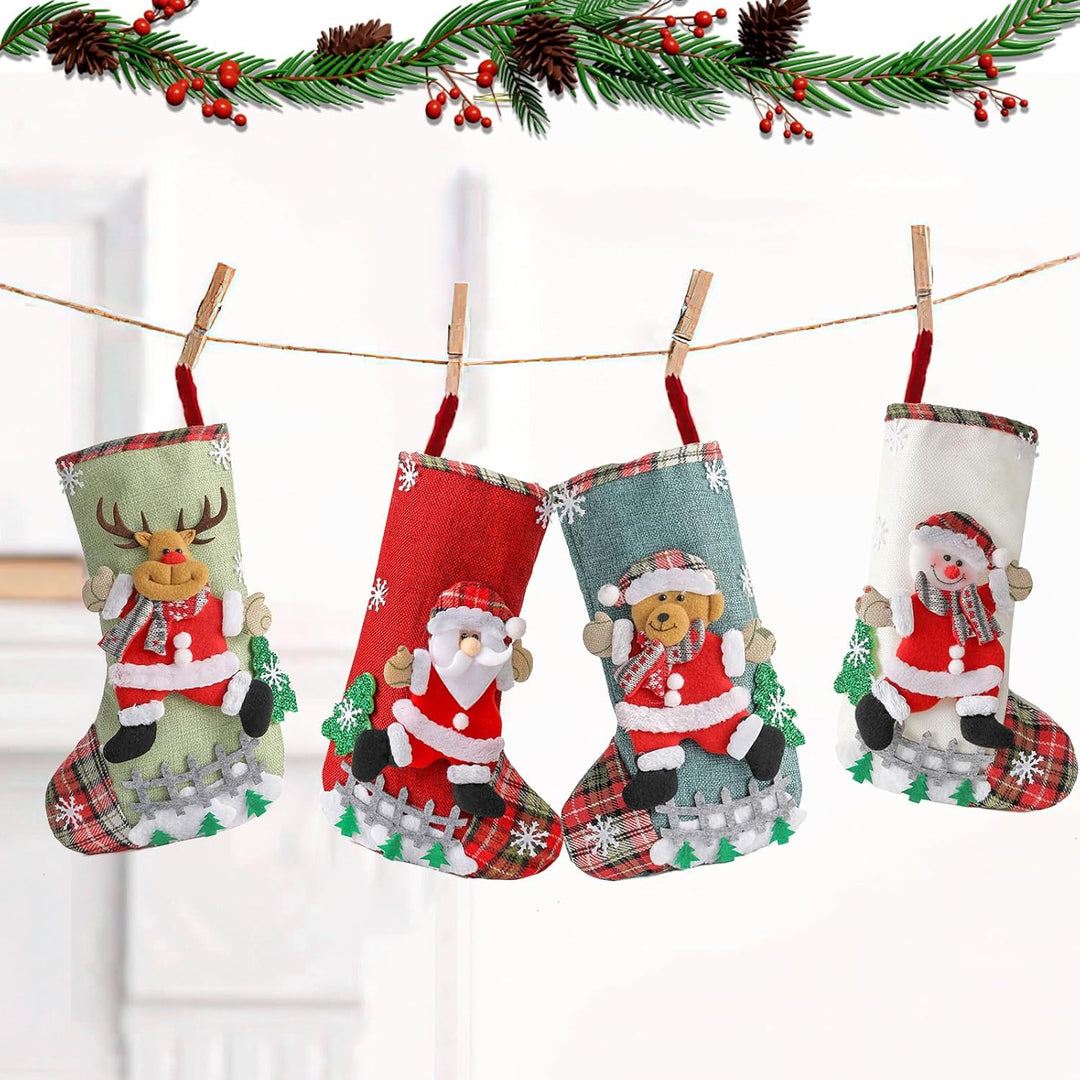 Nikolausstrumpf, Weihnachtsstrumpf 4er Set, Nikolausstiefel zum Befüllen, Weihnachtssocken Kamin zum