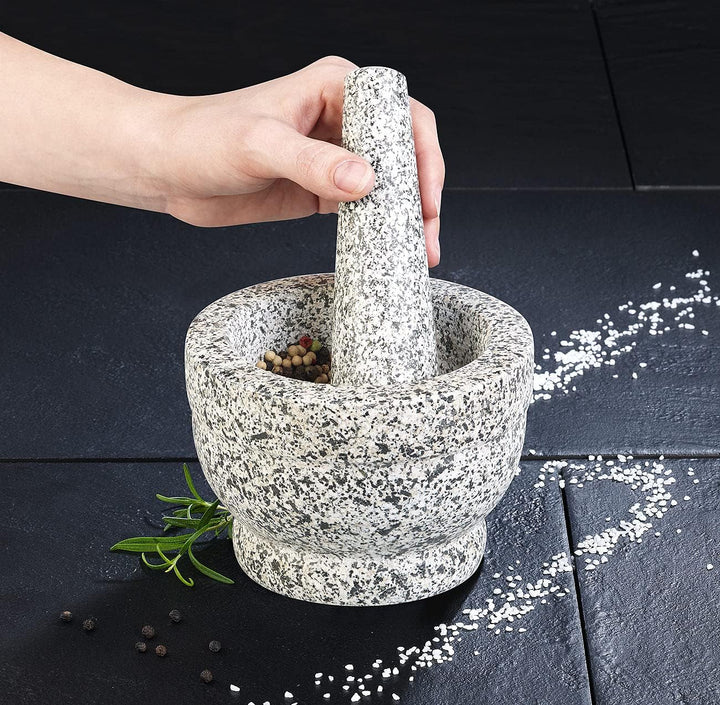 Rosenstein & Söhne Moerser: 2er-Set robuste Mörser mit Stösseln aus natürlichem Granit, Ø je 14 cm (