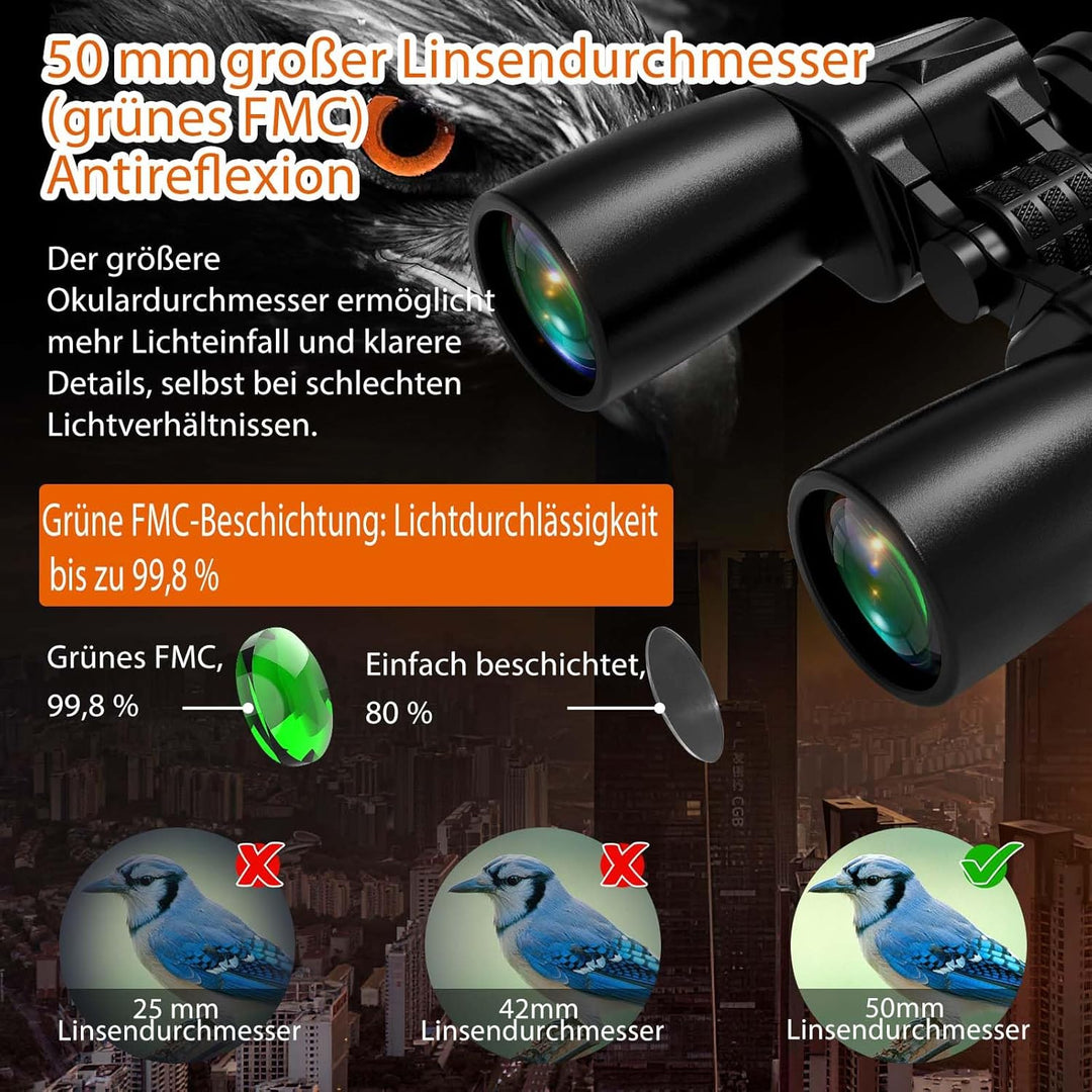 10–30x50 Zoom Fernglas für Erwachsene, HD Fernglas für Vogelbeobachtung, Reisen, Jagd, Konzerte mit