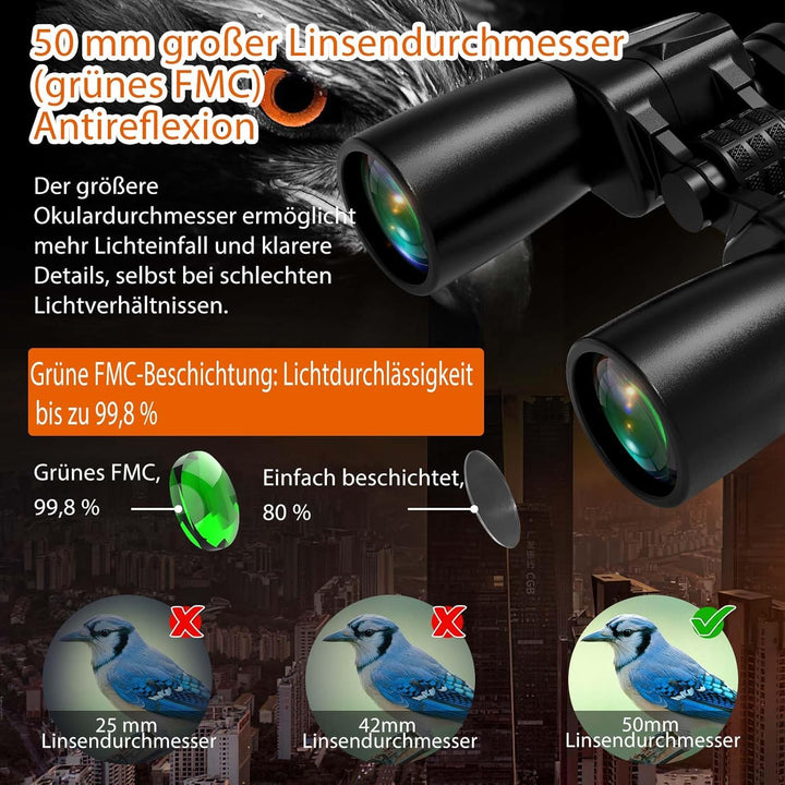 10–30x50 Zoom Fernglas für Erwachsene, HD Fernglas für Vogelbeobachtung, Reisen, Jagd, Konzerte mit