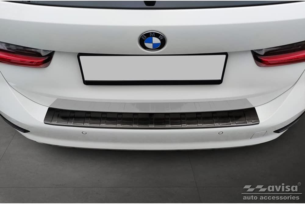 Avisa Schwarz Edelstahl Heckstossstangenschutz kompatibel mit BMW 3er G21 Touring 2019-2022 'Ribs'