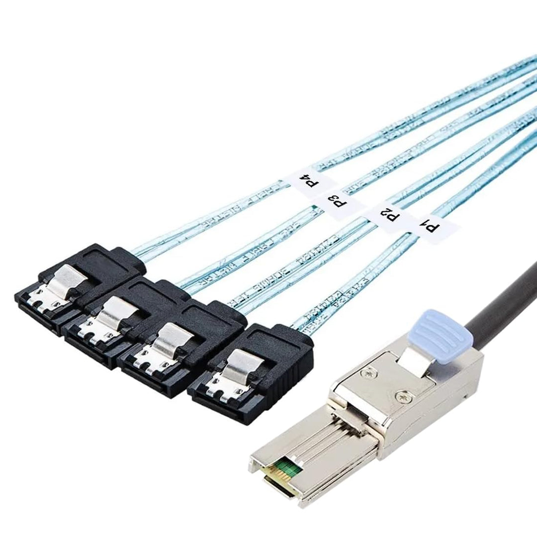 Bolwins P84CS Mini SAS 26P SFF-8088 zu 4 SATA Splitter Kabel, 1m – Mini SAS auf SATA Datenkabel für