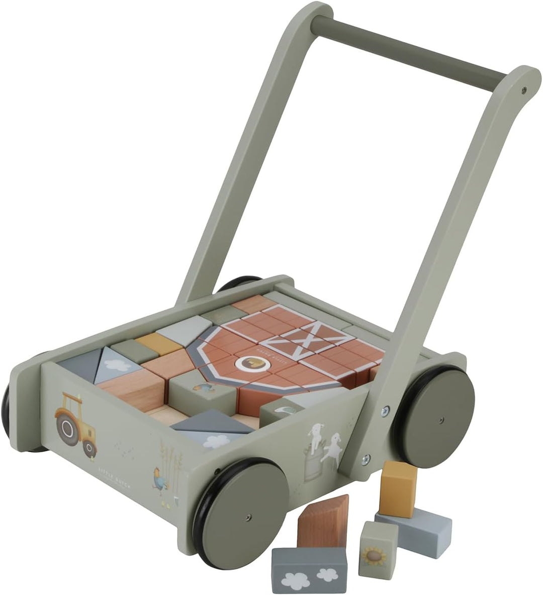 Little Dutch 7143 FSC Holz Laufwagen mit Bauklötzen grün - Little Farm