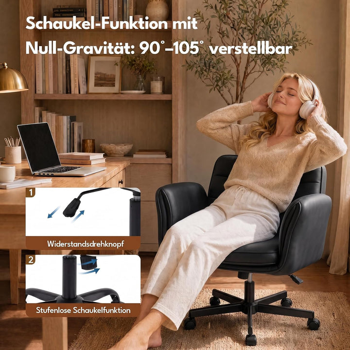 5-Stufen Armlehnen Bürostuhl 150kg, Schneidersitz Stuhl Schwarz, Schwarz
