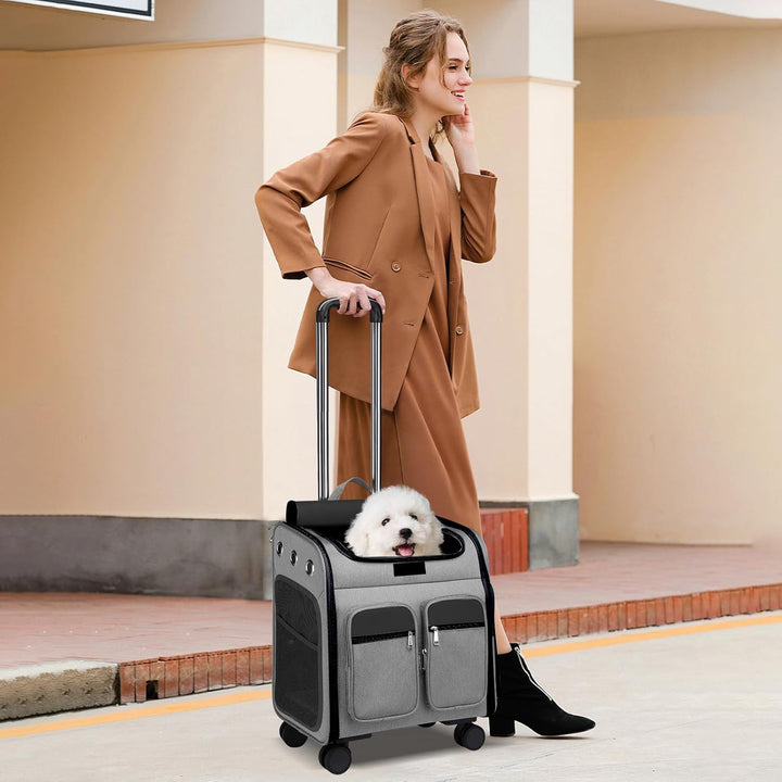 PETCUTE Katzenrucksack Hunderucksack mit Trolley 2 in 1 bis 11 kg,Faltbarer Hundetrolley mit 4 Räder