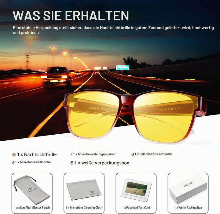 URUMQI Nachtsichtbrille für Autofahrer, Nachtfahrbrille Nachtbrille zum Autofahren Damen Herren, Aut