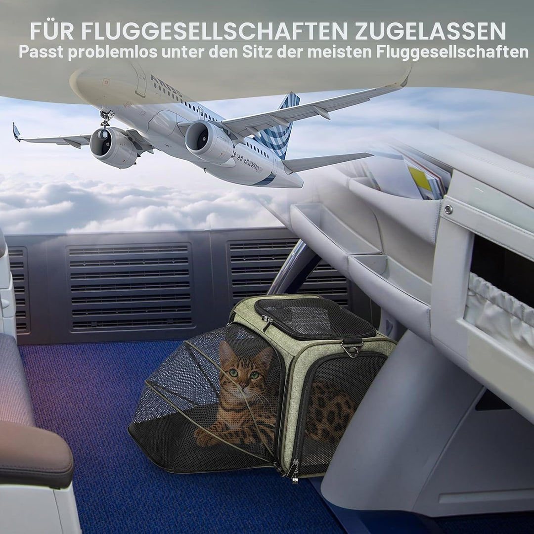 Petsfit Katzentragetasche, von Fluggesellschaften zugelassen, erweiterbare Haustier-Tragetasche, zwe