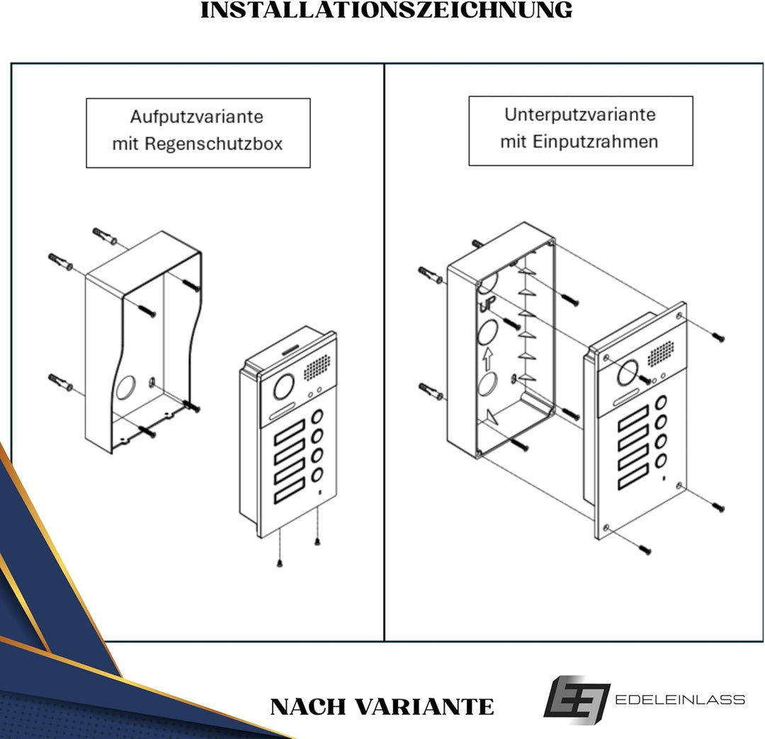 2-Draht Video Türsprechanlage mit Türöffner & Klingel, Videoklingel, Full-HD Kamera 170° Weitwinkel,