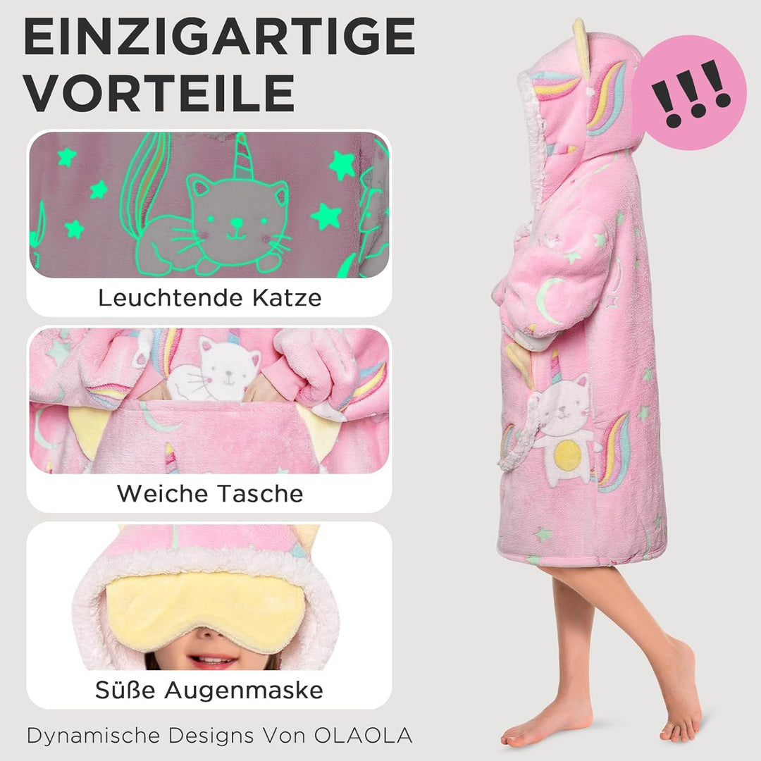 OLAOLA Katze Tragbare Decke Hoodie Im Dunkeln Leuchten, üBergrossEr Decken Hoodie Mit Taschen.Geburt
