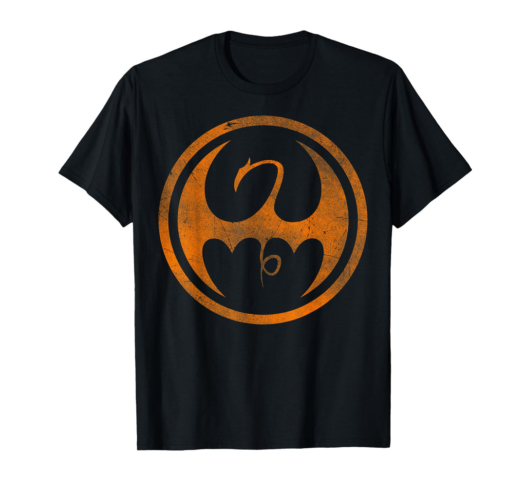 Womens Marvel Iron Fist Dragon Logo Orange Tonal Cut-Out T-Shirt Large Black
