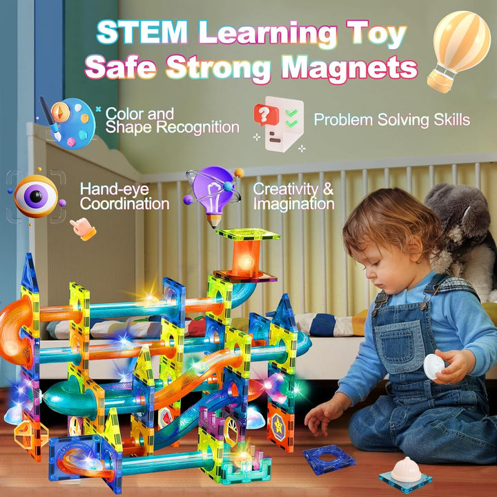 Magnetische Bausteine 75 Stück Murmelbahn Magnete Kinder, Magnetic Bauklötze Baukasten Spielzeug ab