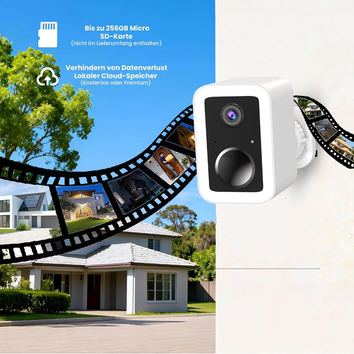 Funstorm 2K Überwachungskamera Aussen Akku - Dual-Band WLAN (2.4/5GHz) Videoüberwachung mit Flutlich