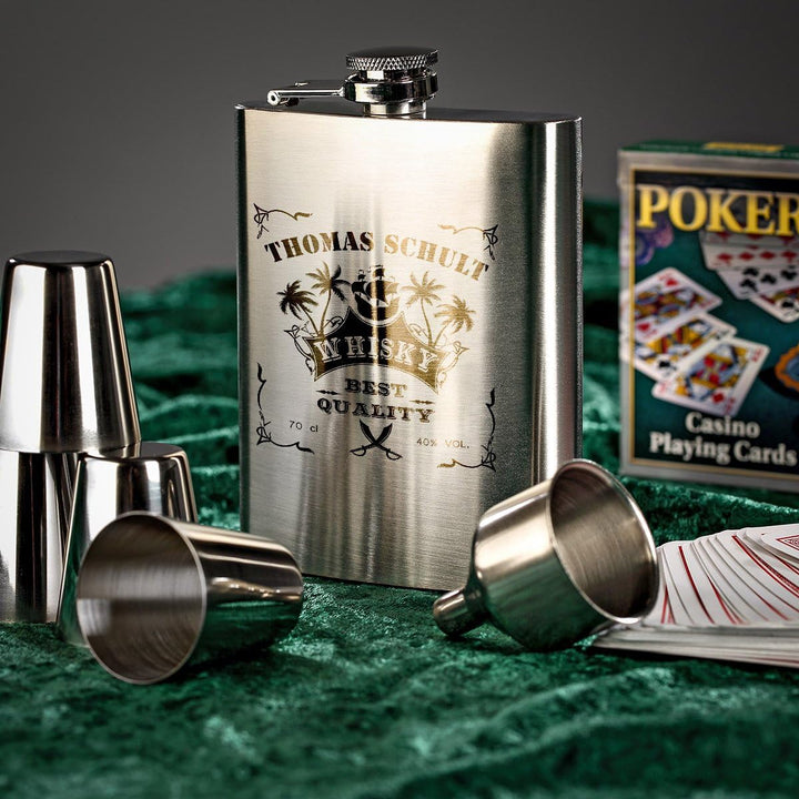 polar-effekt 7-TLG. Edelstahl Flachmann Geschenk-Set mit Personalisierte Gravur - Schnapsflasche 195