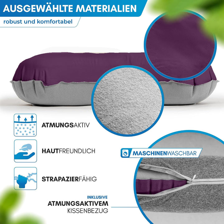 NORDMUT® Campingkissen aufblasbar [SoftSleep+] Komfortables Kissen Ultraleicht mit kleinem Packmass
