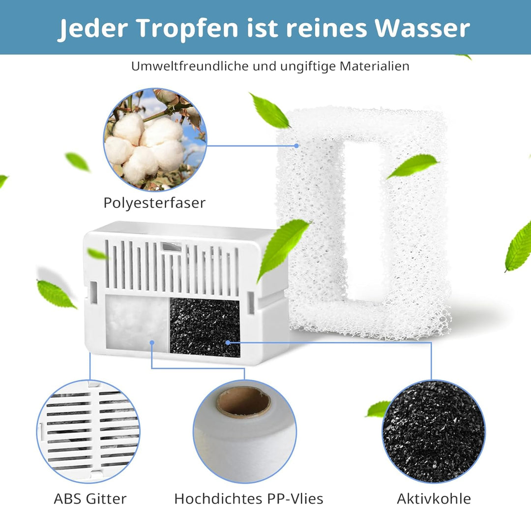 Katzen Trinkbrunnen Filter für 2.1L Katzenbrunnen Keramik, 16 Stück Tränkenfilter und 4 Stück Schaum