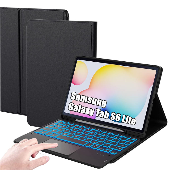 für Samsung Galaxy Tab S6 Lite 10,4 Zoll 2024/2022/2020 Hülle mit Tastatur QWERTZ : 7-Farbige Beleuc