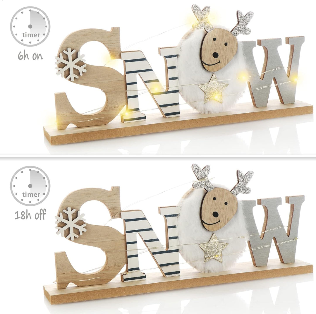 com-four® LED Deko Aufsteller aus Holz - beleuchteter Schriftzug auf Holzsockel - Deko-Schriftzug zu