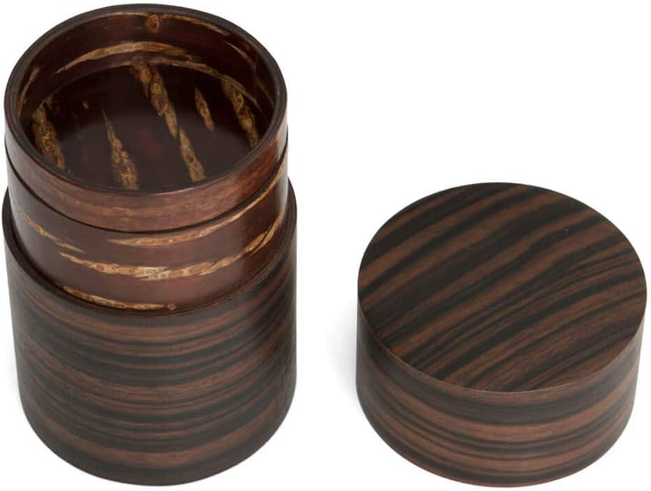 Denshiro - japanische Teedose rund 150g losen Tee, Obizutsu Ebony, braun, Eben-Holz und Kirschbaum-R