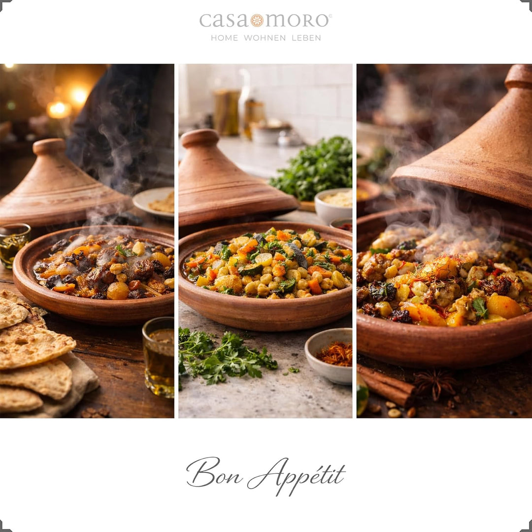 Tajine Schmortopf aus Ton – Marokkanisch Kochen für 1-2 Personen – Ø 25 cm Tagine unglasierter Garto