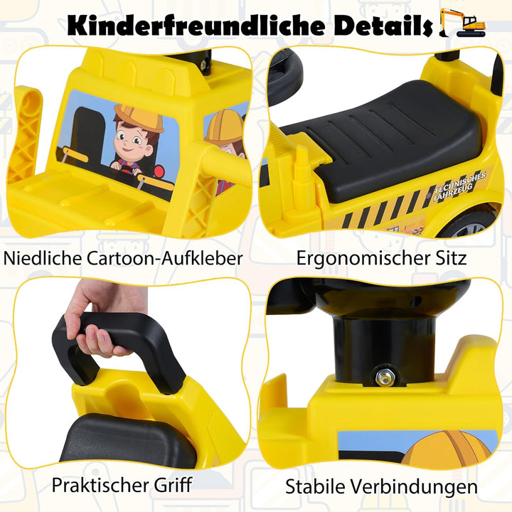 DREAMADE Bagger zum draufsitzen, Kinderbagger mit Verstellbarer Schaufel, abnehmbarem Anhänger, Lenk