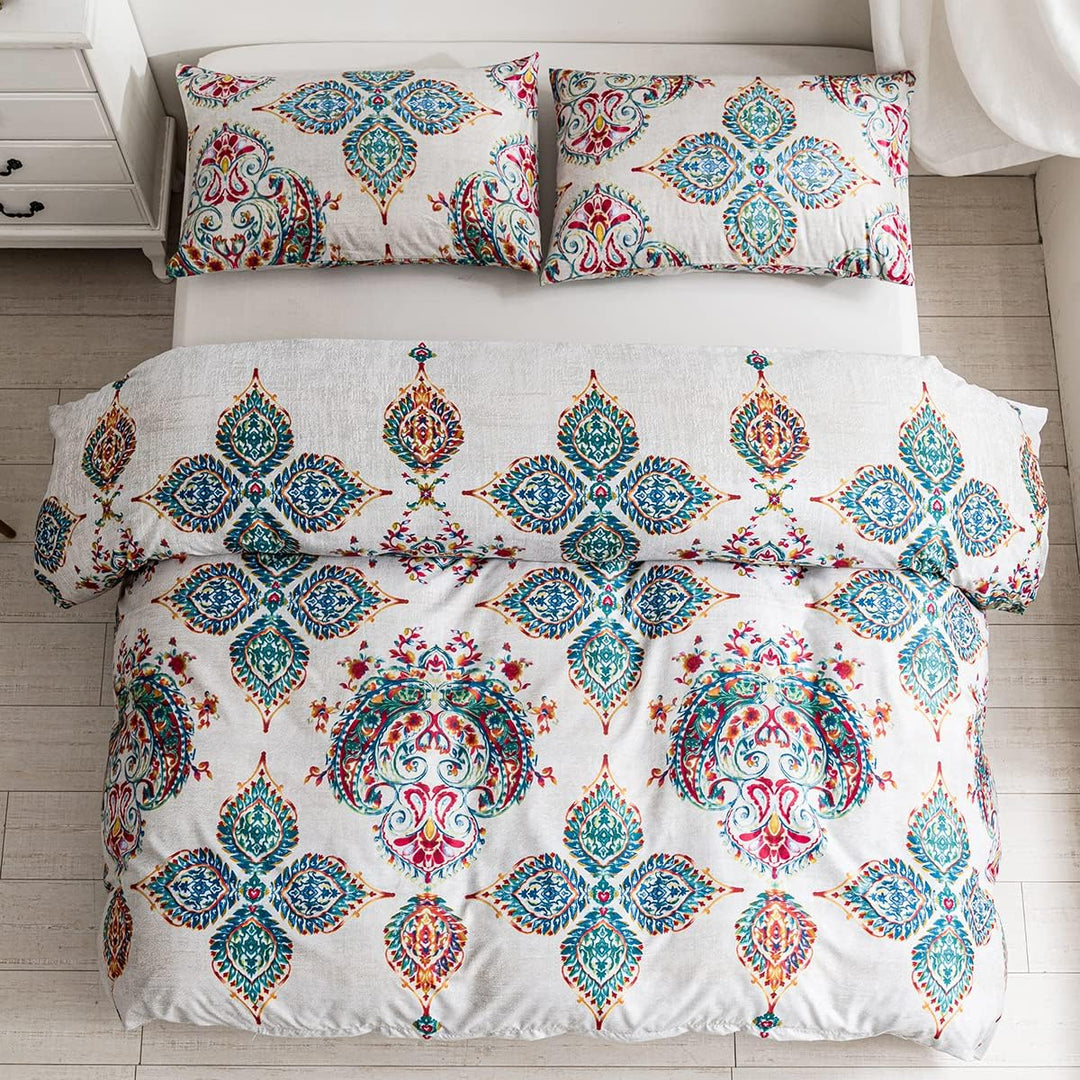 Damier Bohemian Bettwäsche 200x200cm Türkis Boho Indische Mandala Deckenbezug mit Verdecktem Reissve