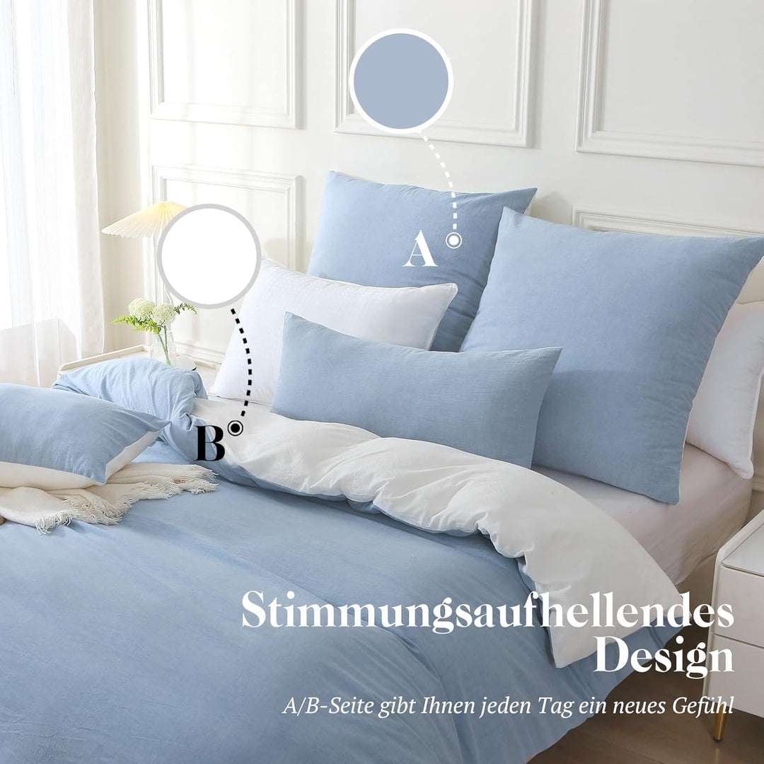 SOULFUL Bettwäsche 200x200 Baumwolle Haiya Blue Haiya Blau 3tlg. 200*200cm | 2x 80*80cm, Haiya Blau