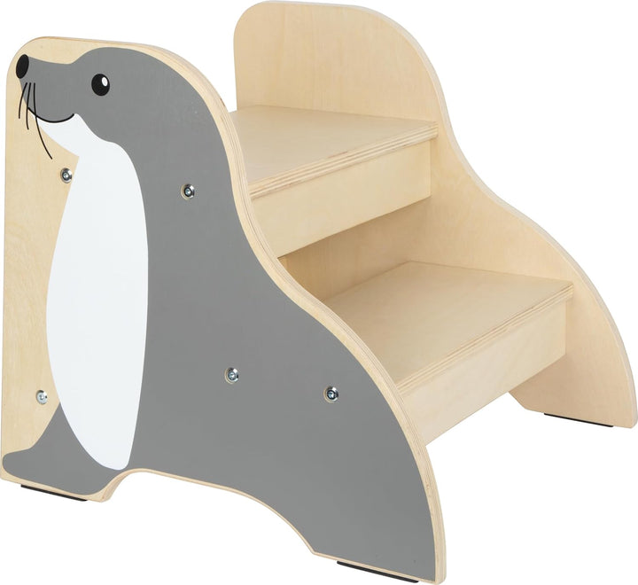 Small Foot Tritthocker Seehund „Wildlife“ aus Holz, Stabiler und Rutschfester Hocker im Seehund-Desi