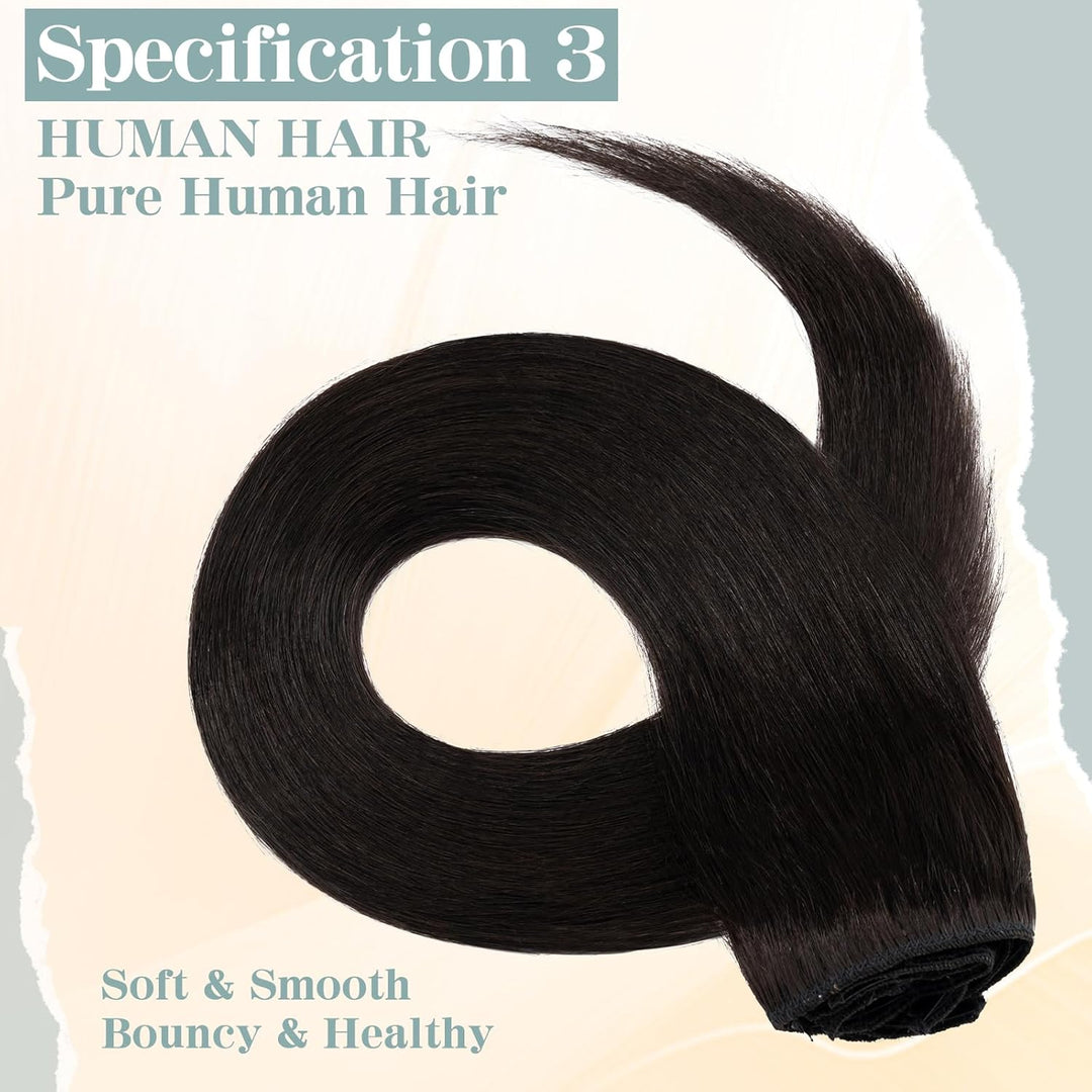 S-noilite Clip in Extensions Echthaar Natürliches Schwarz Haarverlängerung Echthaar Clip in Extensio