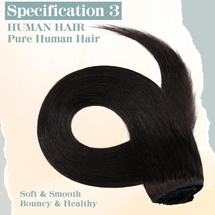 S-noilite Clip in Extensions Echthaar Natürliches Schwarz Haarverlängerung Echthaar Clip in Extensio