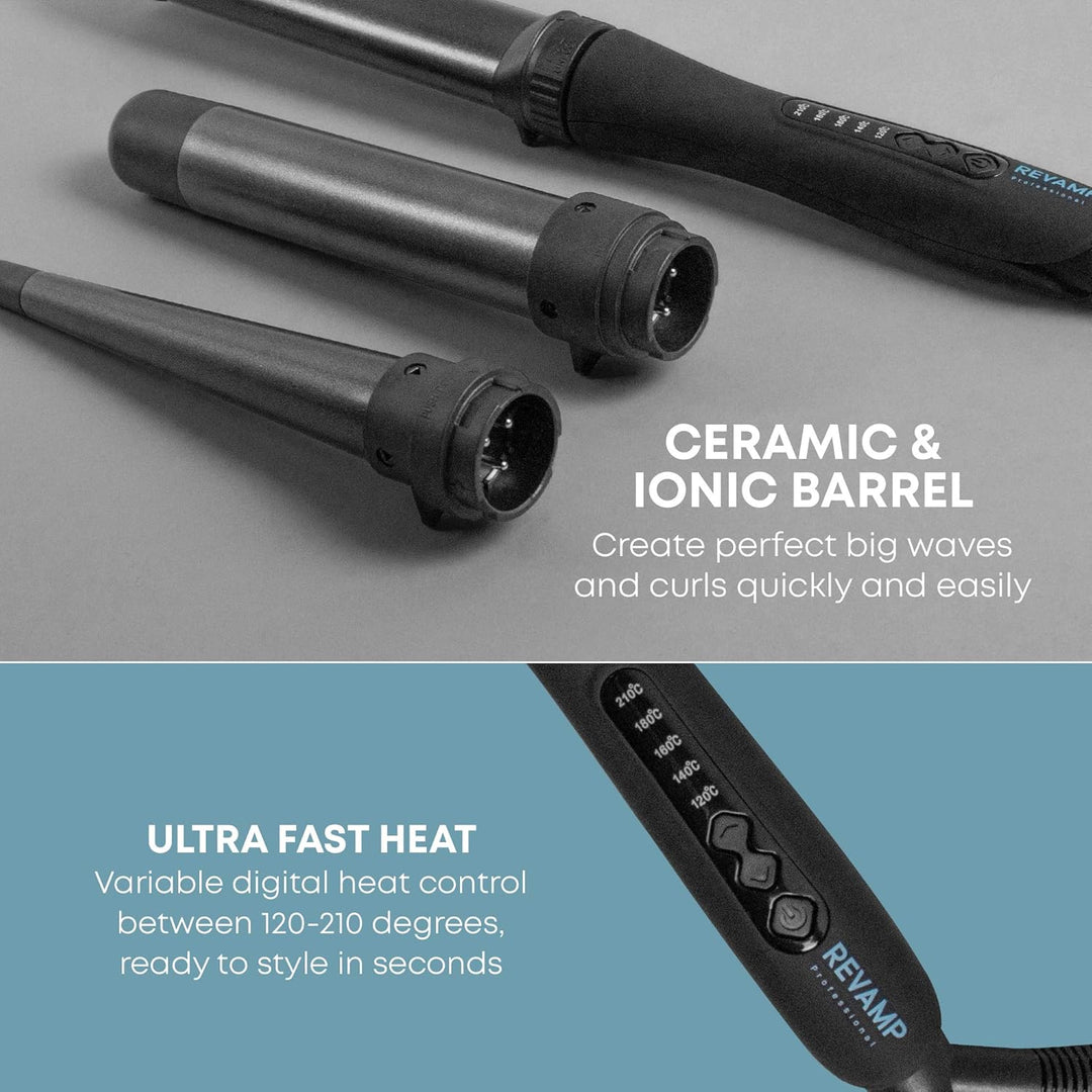 REVAMP Multiform 3-in-1 Curl & Waves Haarstyler – Lockenstab-Set mit 3 Keramikaufsätzen, Stylingstab