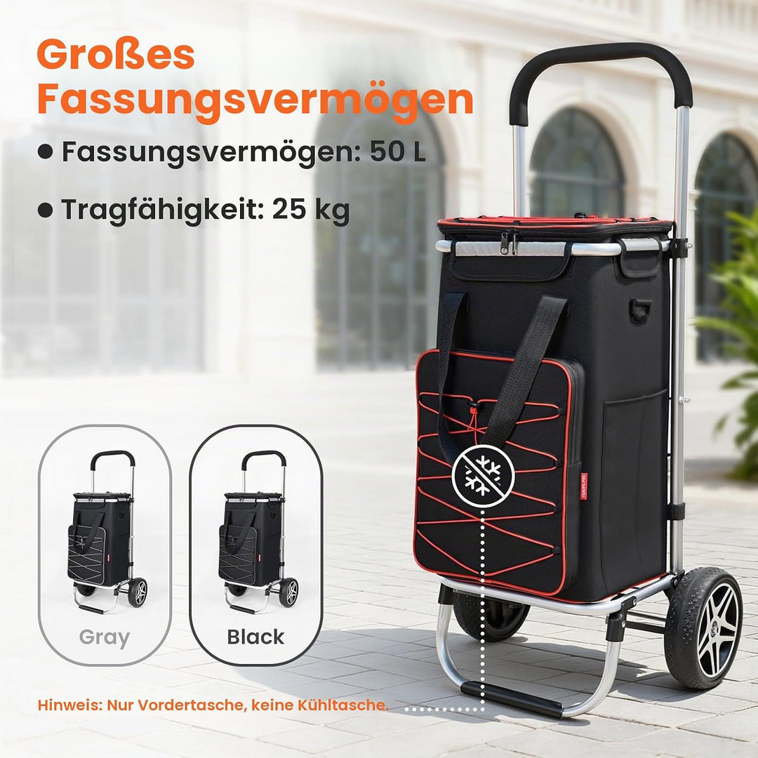 YEAUPE PRO 3in1 Einkaufstrolley mit Kühlfach, 45L Einkaufsroller mit Abnehmbarer Tasche, Max. 25kg B