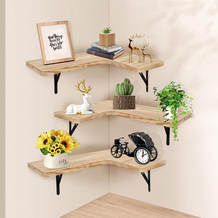 GOQELK Compact Corner Shelves-Eckregal Hängend aus Kiefernholz,Eckregal Holz Regal Wand,Corner Shelf