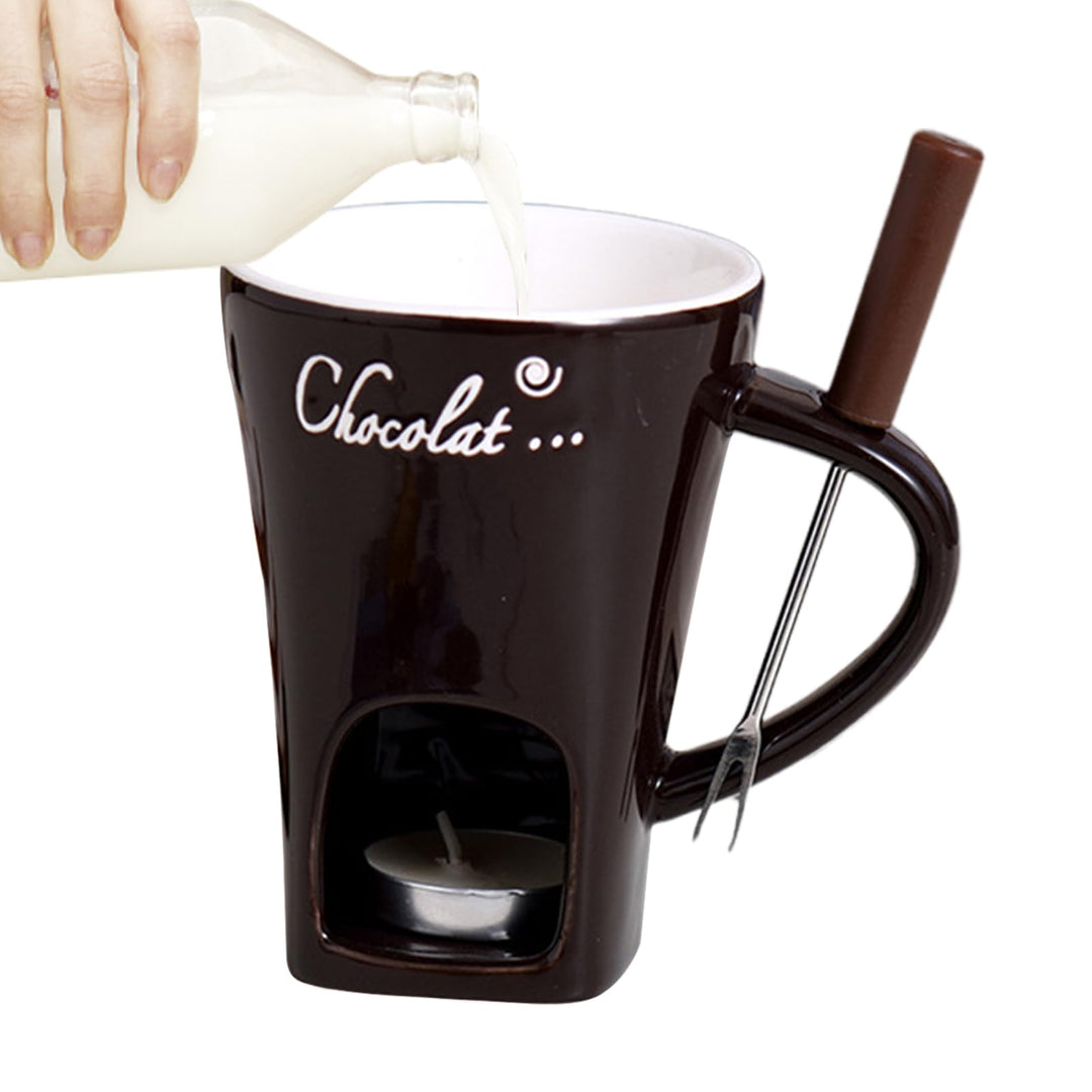 Fondue Tasse | Keramik Schokoladen Schmelztopf Mit Gabel - Persönlicher Fondue Kaffeetassenwärmer |