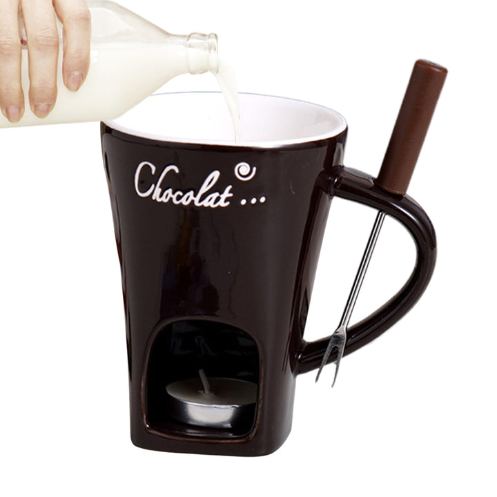 Fondue Tasse | Keramik Schokoladen Schmelztopf Mit Gabel - Persönlicher Fondue Kaffeetassenwärmer |