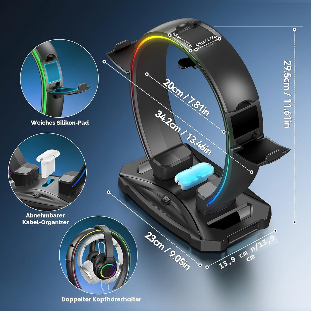 KDD Led Kopfhörer Ständer mit 9 Lichtmodi – Gaming Headset Halterung Schreibtisch – Faltbar Controll