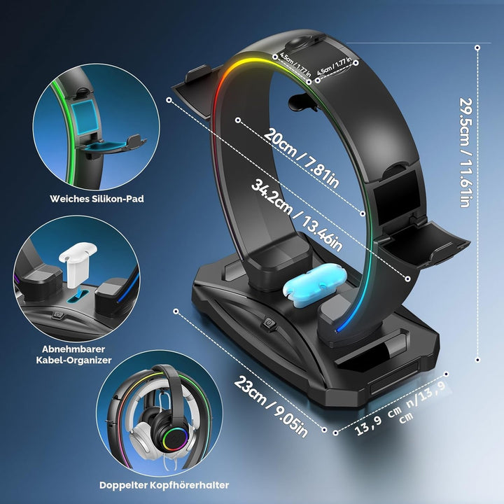 KDD Led Kopfhörer Ständer mit 9 Lichtmodi – Gaming Headset Halterung Schreibtisch – Faltbar Controll