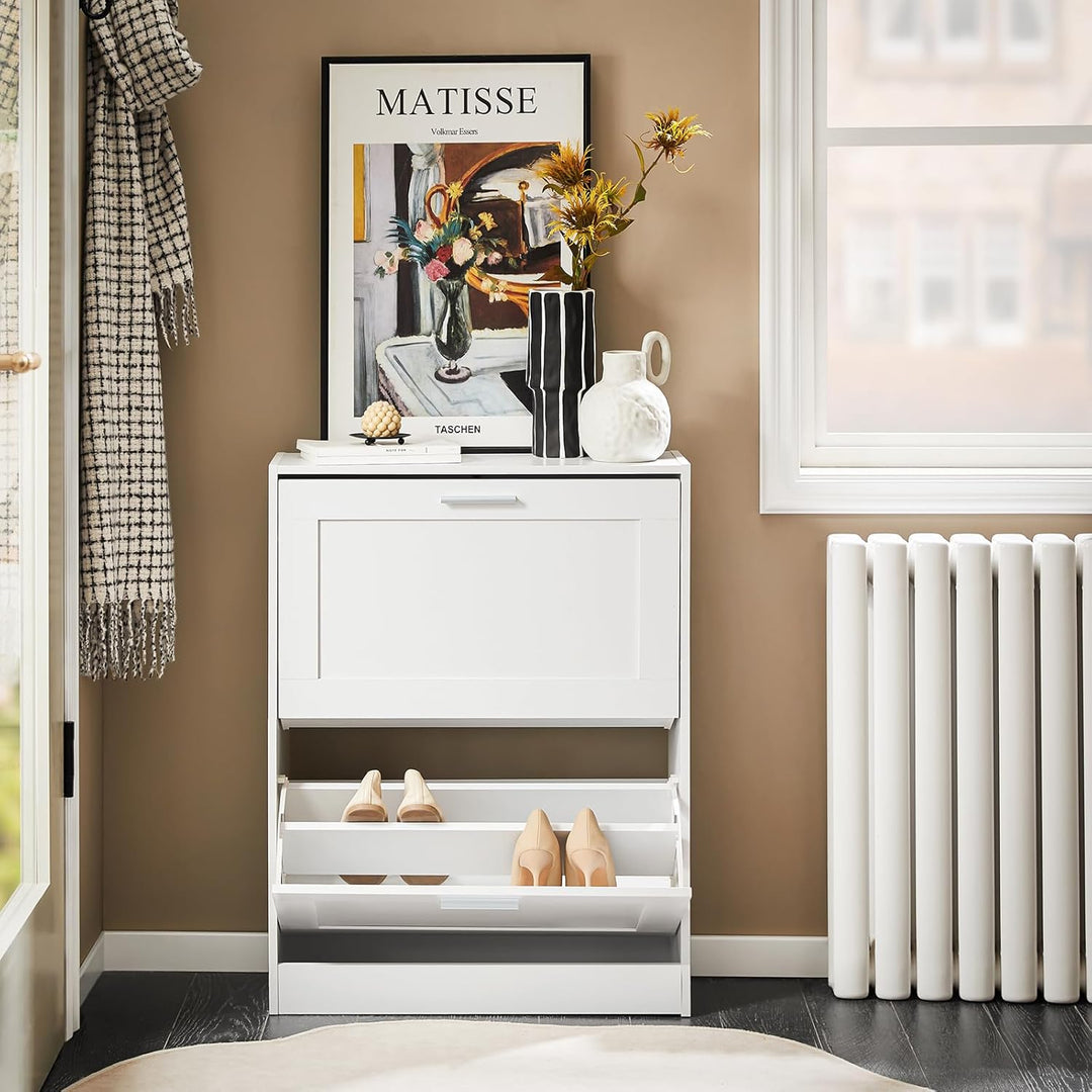 SoBuy Schuhschrank schmal mit 2 Klappen 60x80x25cm für Flur | Schuhkipper mit höhenverstellbaren Fäc