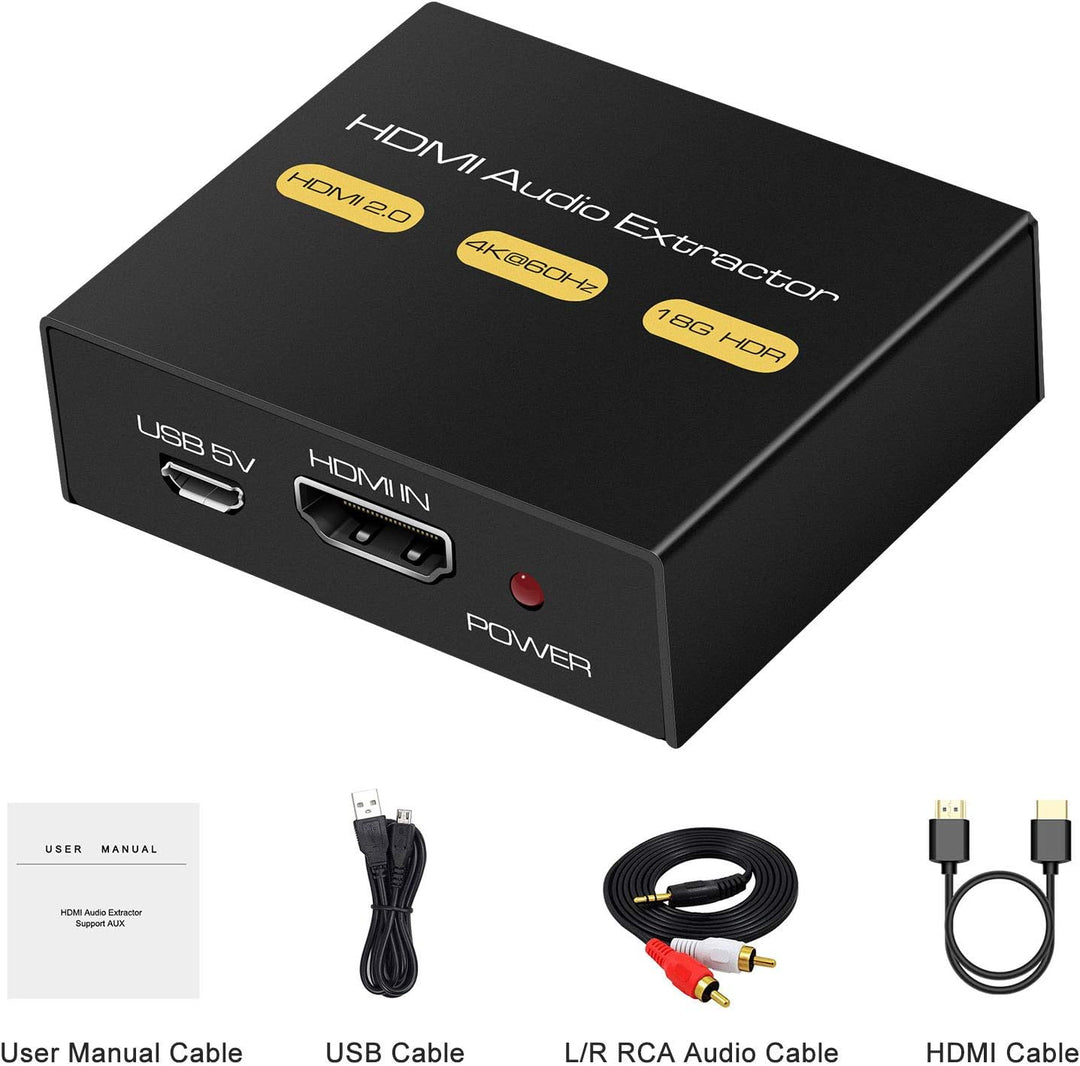 KUYiA HDMI 2.0 Audio Extractor HDMI 2.0 V auf HDMI Video und Audio Splitter Konverter mit 3,5 mm Ste
