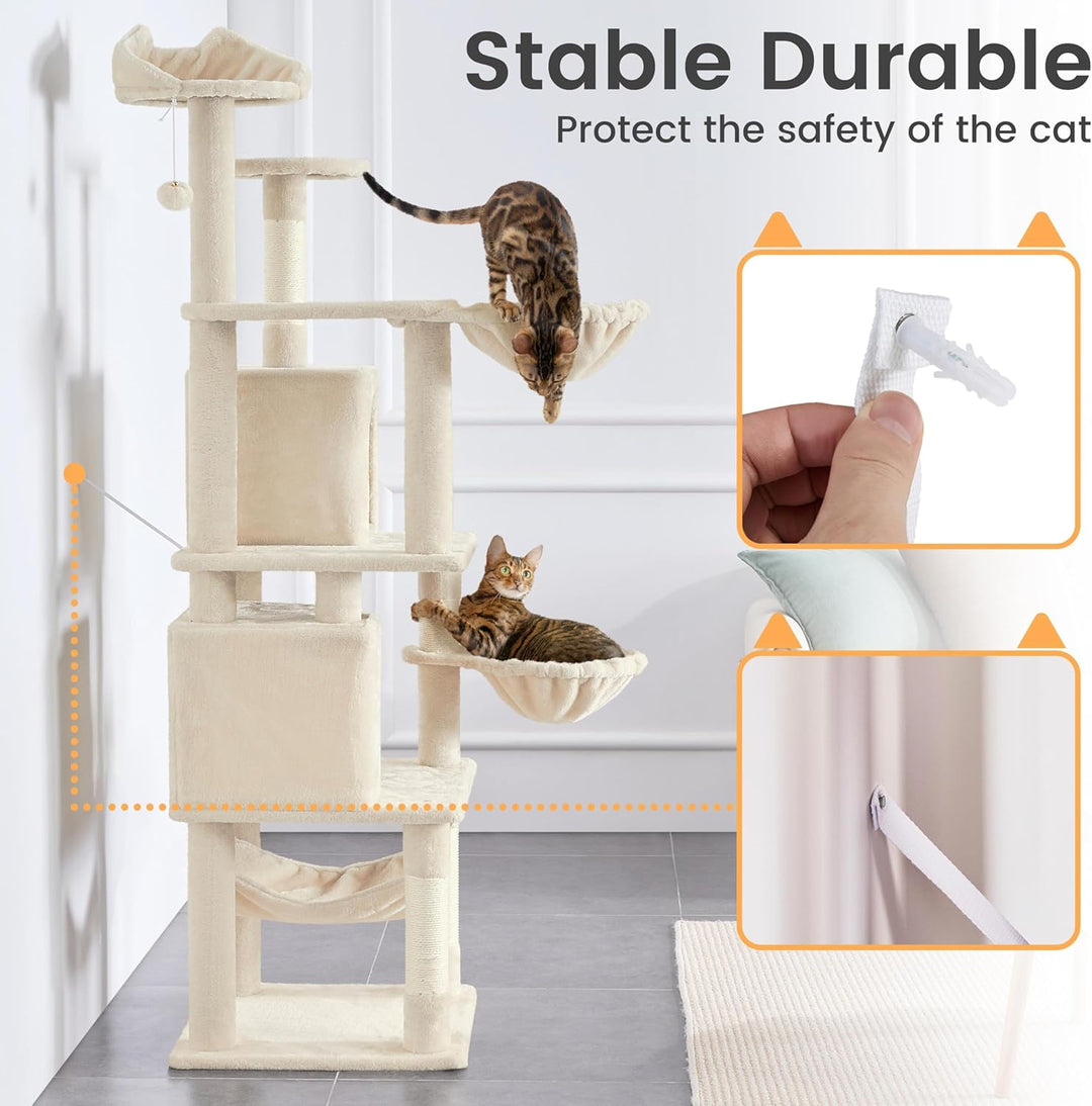 Yaheetech Katzenkratzbaum 175 cm deckenhoch Kratzbaum für Katzen, Stabil Kletterbaum mit Sisal-Kratz