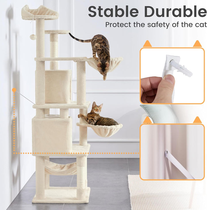 Yaheetech Katzenkratzbaum 175 cm deckenhoch Kratzbaum für Katzen, Stabil Kletterbaum mit Sisal-Kratz