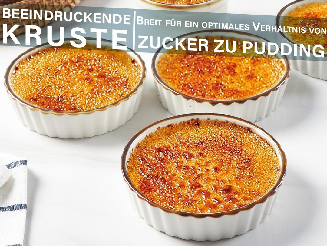 ONEMORE 6x Creme Brulee Schälchen, 177 ml Soufflé Förmchen aus Keramik, 11.4 cm Souffleeförmchen Bac