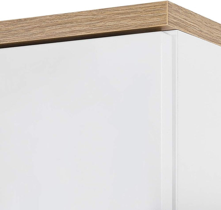 Lomadox Badezimmer Hängeschrank Hochglanz weiss mit Wotaneiche, 1 Tür, 1 EInlegeboden, B/H/T: 35/70/