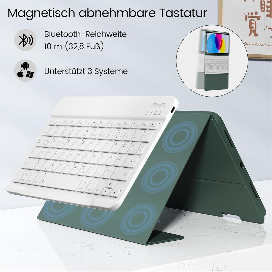 Hülle mit Tastatur für iPad A16 11 Generation 2025/10 Generation 2022(11/10.9 Zoll), Soft TPU Rücksc