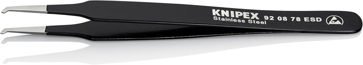 Knipex Präzisions-Pinzette für SMD-Technology, gebogen mit glatten Greifflächen, Edelstahl, schwarz,
