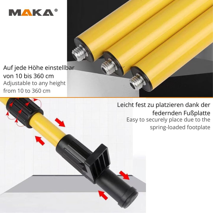 MAKA Teleskopstange - Einstellbar von 80-360 cm - 1/4 & 5/8 Zoll mit Schnellverschluss und Feineinst