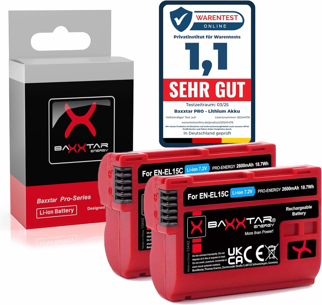 Baxxtar Pro EN-EL15c 2400mAh Kamera-Akku Pack kompatibel mit Nikon Z5 Z6 II Z7 II Z8 etc. (Nicht für