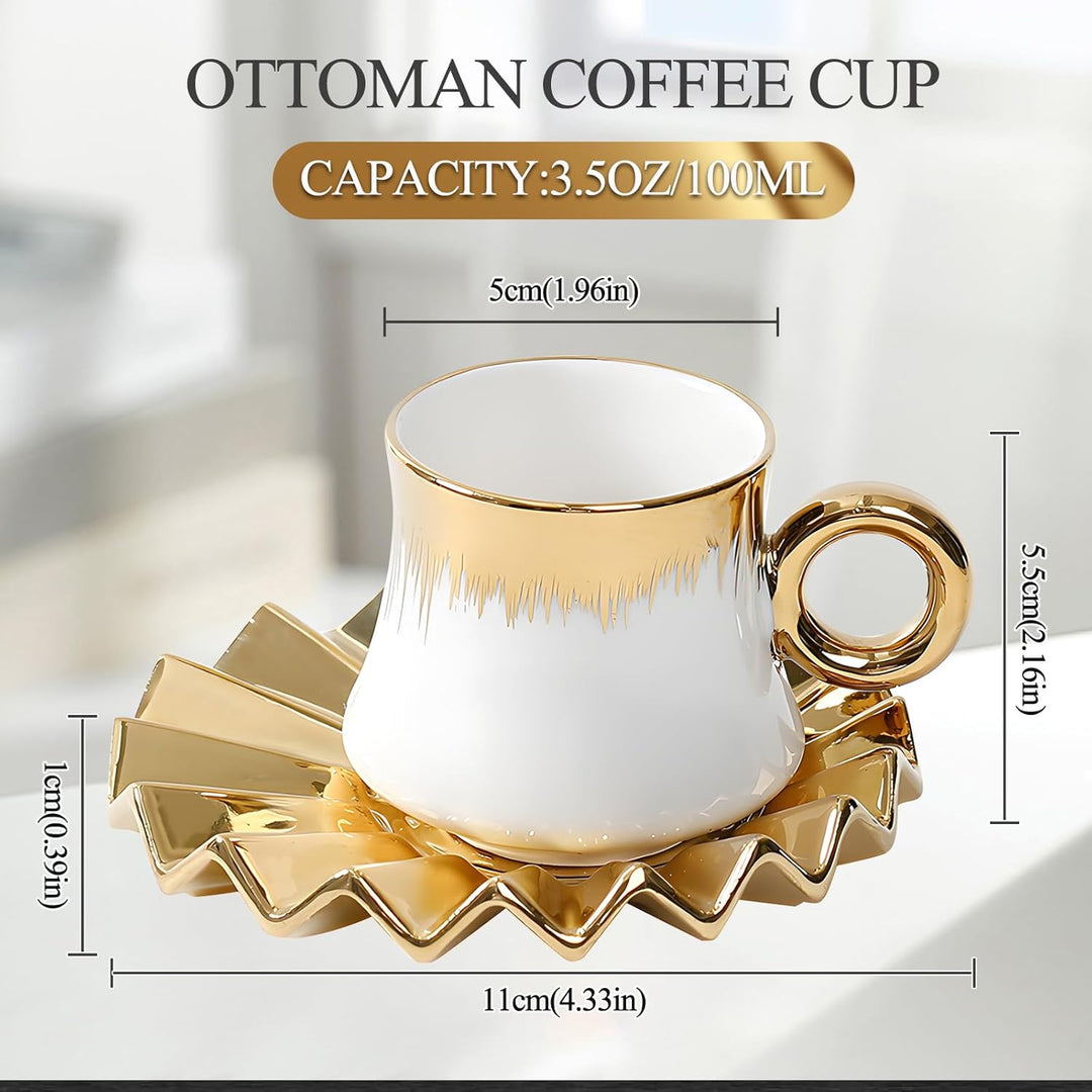 6PCS Teeservice für Porzellan Europäisches, 100 ML Keramik Kaffeeservice mit Kaffeetassen und Untert